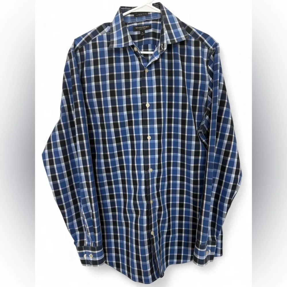 Men Banana Republic Camden Fit Noniron Plaid Button Down Dress Shirt Size Medium